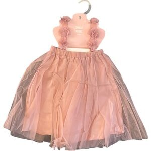 Baby Girls 1st Birthday Pink Tulle Skirt with attached Flower Suspenders